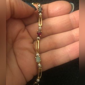 NWT Ruby, Sapphire, Emerald Diamond Accent Bracelet 18KT over Sterling Silver